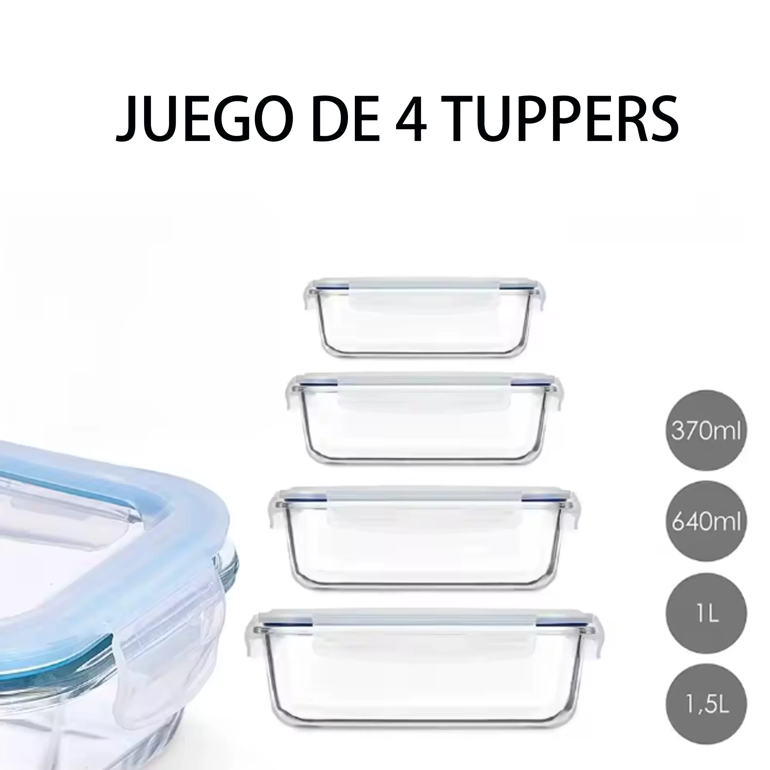 Set de 3 y 4 Recipientes Herméticos de Vidrio Borosilicato - Imagen 3