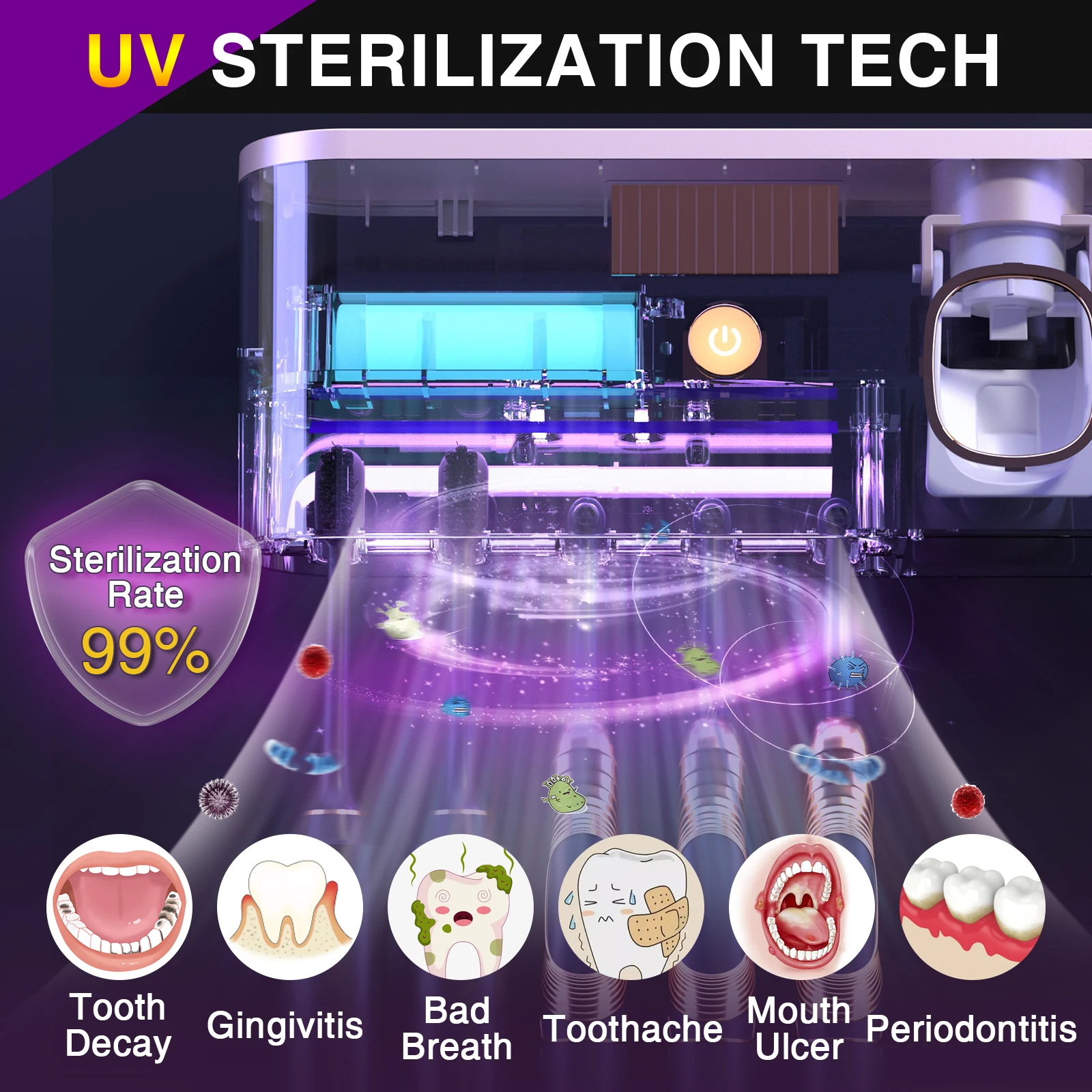 Soportes para cepillos de dientes para baños con desinfectante UV - Imagen 2