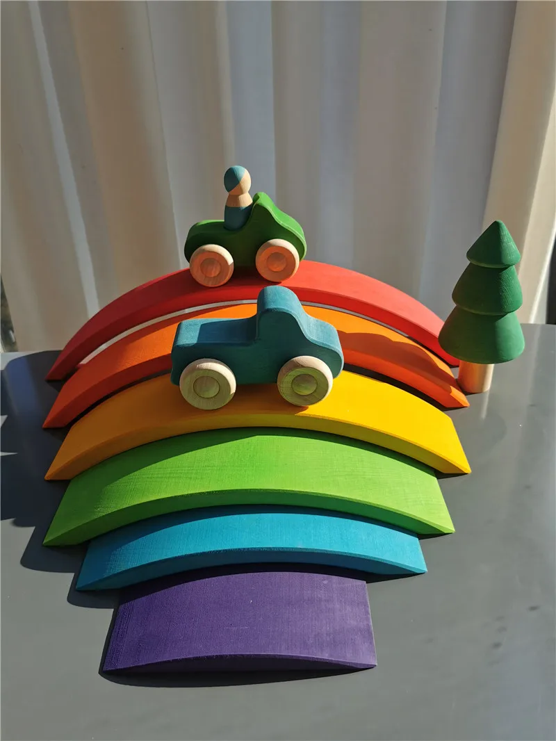 Juguetes Montessori de madera, puente apilable arcoíris - Imagen 17