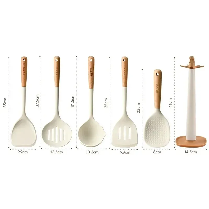 Utensilios de cocina de silicona con mango de madera dura - Imagen 6