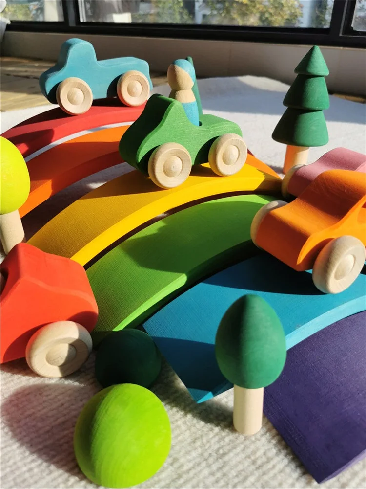 Juguetes Montessori de madera, puente apilable arcoíris - Imagen 6