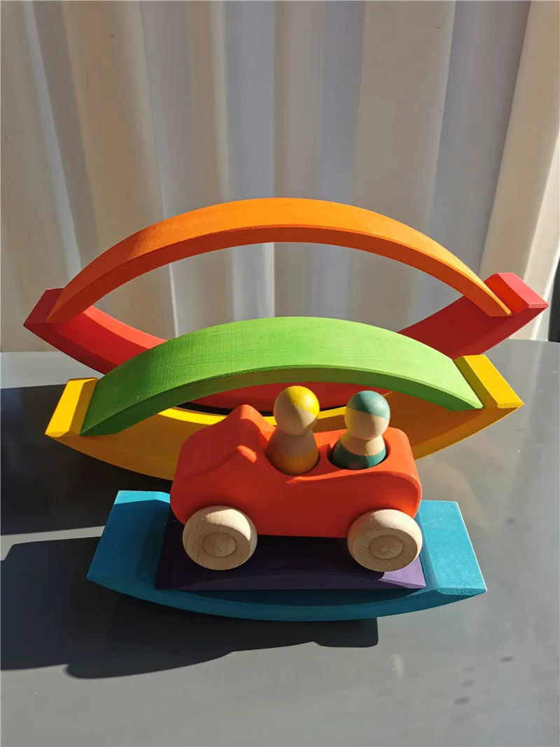 Juguetes Montessori de madera, puente apilable arcoíris - Imagen 3