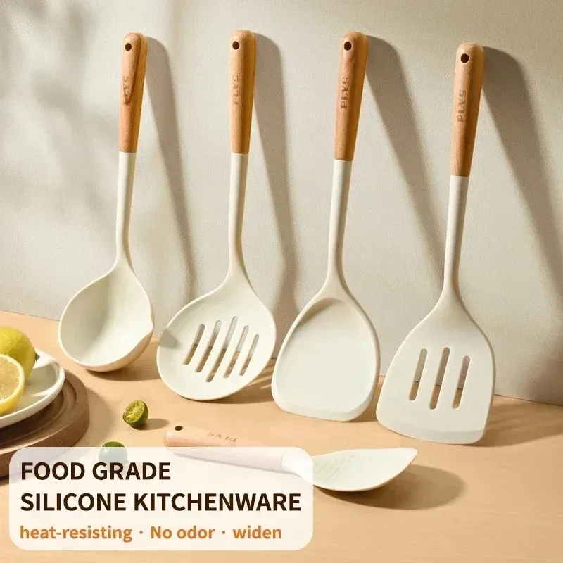Utensilios de cocina de silicona con mango de madera dura - Imagen 2