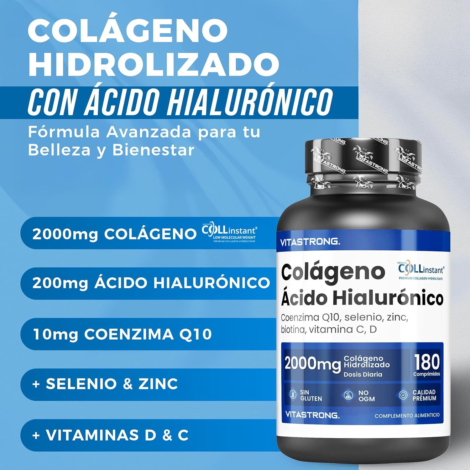 Colágeno y Ácido Hialurónico 180 Comprimidos - Imagen 2