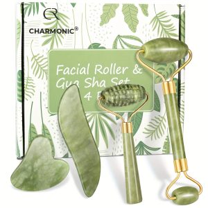 Juego de 4 rodillos faciales y  piedra masajeadora.